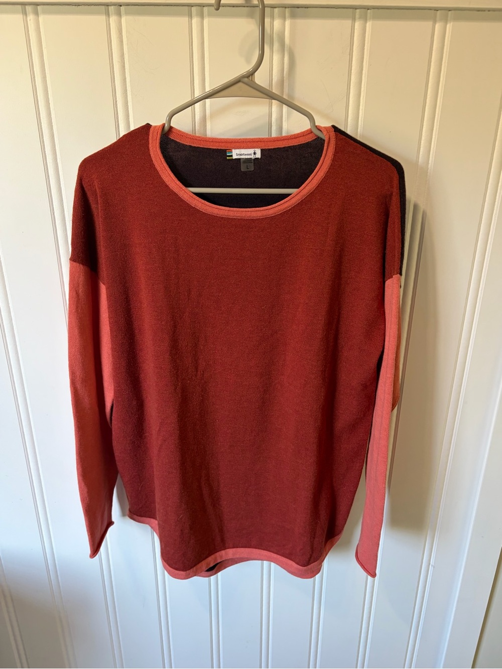 Smartwool Shadow Pine Colorblock Crew Sweater Merino Wool Blend Womens SZ L